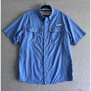 Real Tree Fishing Shirt Mens Large Vented Button Up Short Sleeve Fishing Blue
